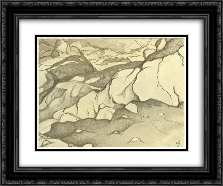 Rond rocks 24x20 Black Ornate Wood Framed Art Print Poster with Double Matting by Roerich, Nicholas
