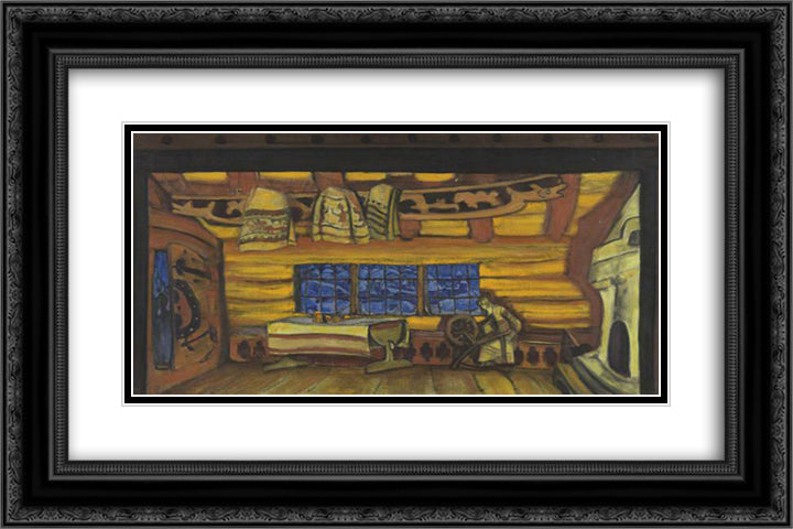 Russian hut 24x16 Black Ornate Wood Framed Art Print Poster with Double Matting by Roerich, Nicholas