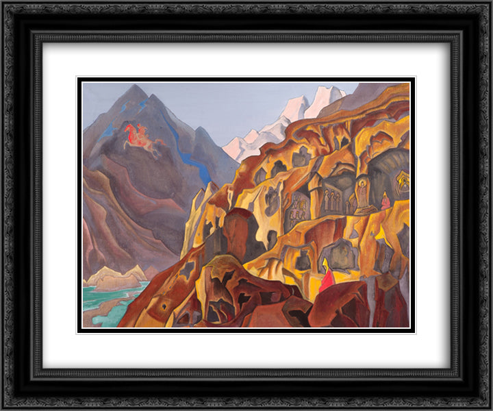 Sacred caves 24x20 Black Ornate Wood Framed Art Print Poster with Double Matting by Roerich, Nicholas