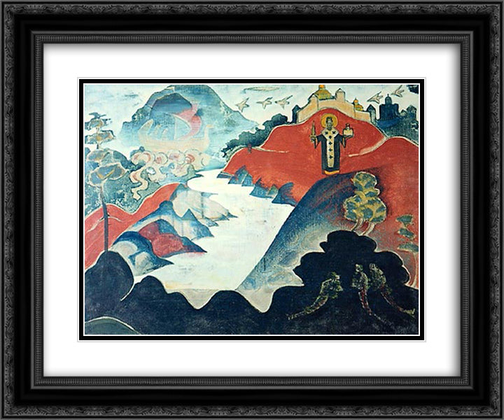 Saint Nicholas (Nicola Mozhaisky) 24x20 Black Ornate Wood Framed Art Print Poster with Double Matting by Roerich, Nicholas