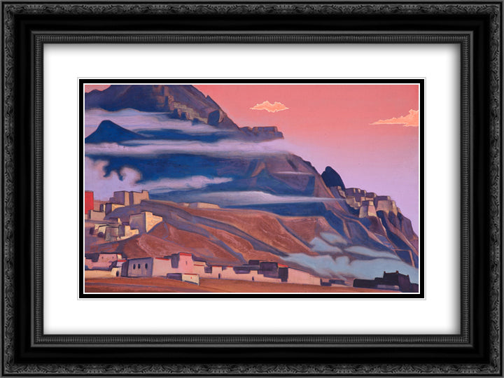 Shekar Dzong 24x18 Black Ornate Wood Framed Art Print Poster with Double Matting by Roerich, Nicholas