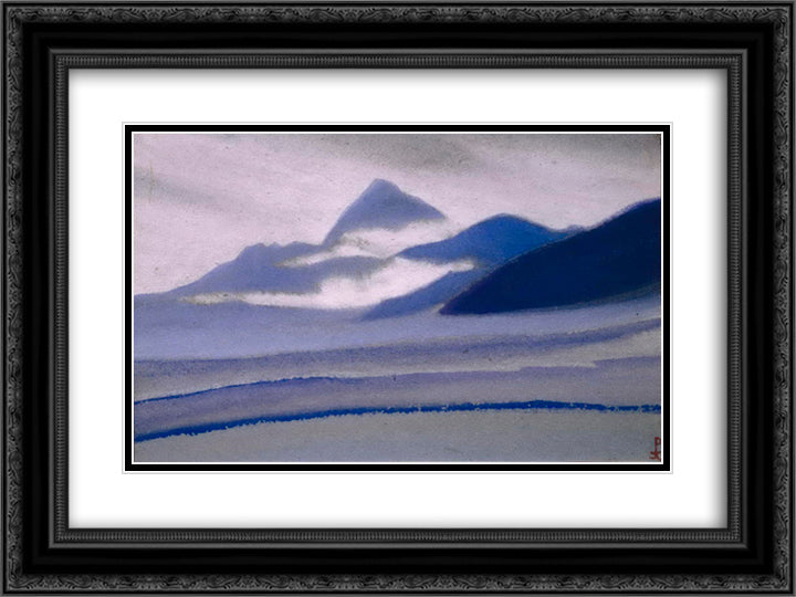 Siver clouds over the mountains 24x18 Black Ornate Wood Framed Art Print Poster with Double Matting by Roerich, Nicholas