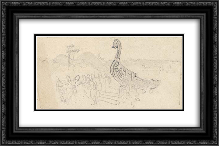 Sketch for Moving the Boats 24x16 Black Ornate Wood Framed Art Print Poster with Double Matting by Roerich, Nicholas