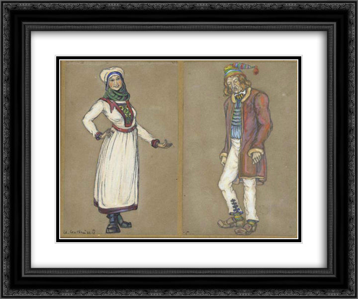 Sketches of costumes for Peer Gynt 24x20 Black Ornate Wood Framed Art Print Poster with Double Matting by Roerich, Nicholas