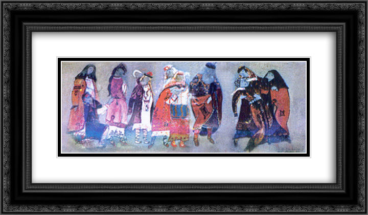 Sketches of costumes for Prince Igor 24x14 Black Ornate Wood Framed Art Print Poster with Double Matting by Roerich, Nicholas