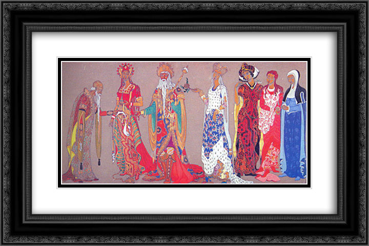 Sketches of costumes for Princess Maleine 24x16 Black Ornate Wood Framed Art Print Poster with Double Matting by Roerich, Nicholas