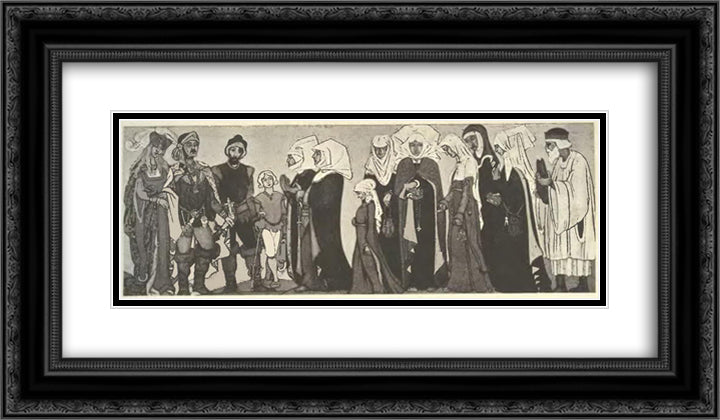 Sketches of costumes for Sister Beatrice 24x14 Black Ornate Wood Framed Art Print Poster with Double Matting by Roerich, Nicholas