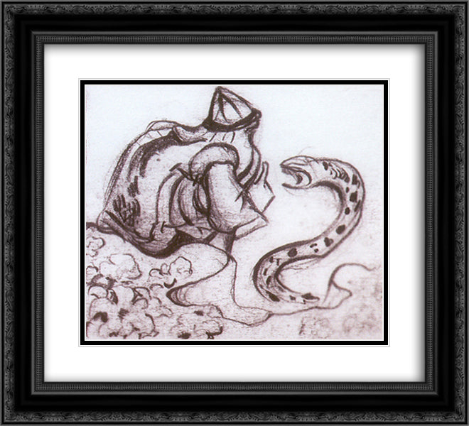 Snakes facing (Whisperer a serpent) 22x20 Black Ornate Wood Framed Art Print Poster with Double Matting by Roerich, Nicholas