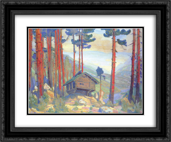 Solveig's Song (Hut in the forest) 24x20 Black Ornate Wood Framed Art Print Poster with Double Matting by Roerich, Nicholas