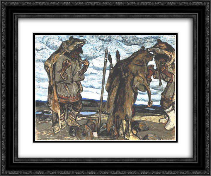 Sorcerers 24x20 Black Ornate Wood Framed Art Print Poster with Double Matting by Roerich, Nicholas