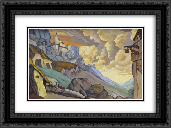 Study of scene design for Fuente Ovehuna 24x18 Black Ornate Wood Framed Art Print Poster with Double Matting by Roerich, Nicholas