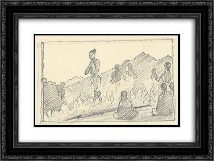 Study of walkers over the fire 24x18 Black Ornate Wood Framed Art Print Poster with Double Matting by Roerich, Nicholas
