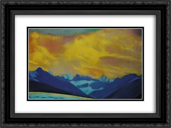 Sunset over Malana 24x18 Black Ornate Wood Framed Art Print Poster with Double Matting by Roerich, Nicholas