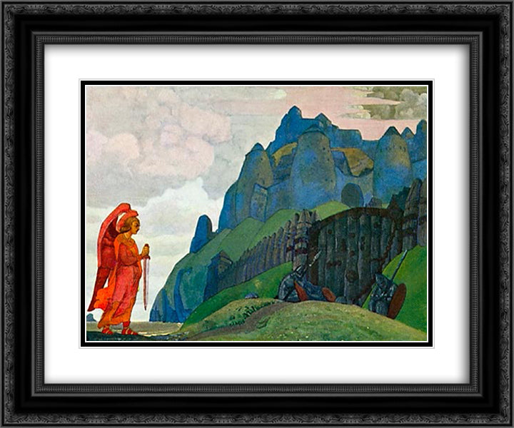 Sword of Courage 24x20 Black Ornate Wood Framed Art Print Poster with Double Matting by Roerich, Nicholas