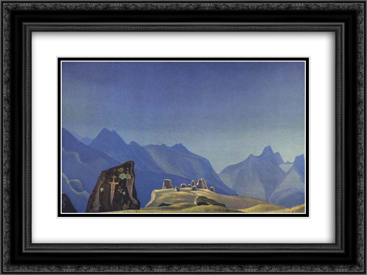 Sword of Gesar 24x18 Black Ornate Wood Framed Art Print Poster with Double Matting by Roerich, Nicholas