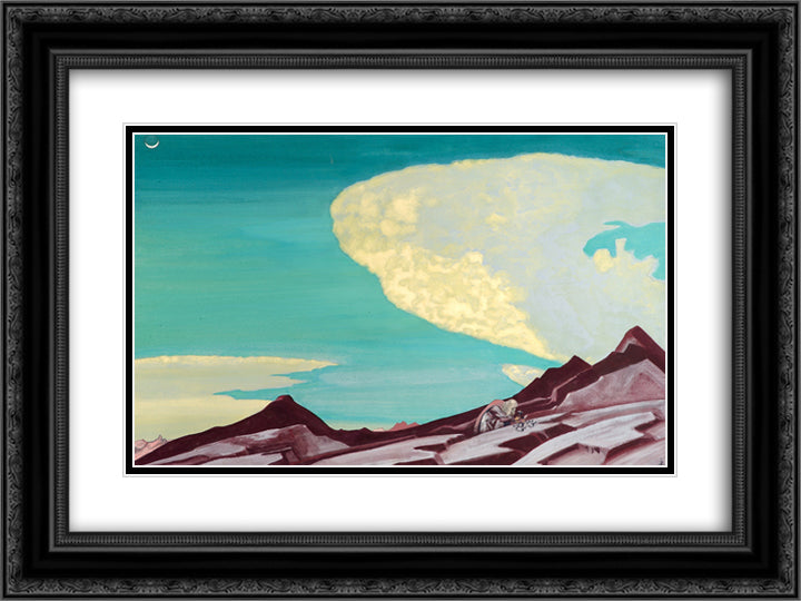 Tablets of Law 24x18 Black Ornate Wood Framed Art Print Poster with Double Matting by Roerich, Nicholas
