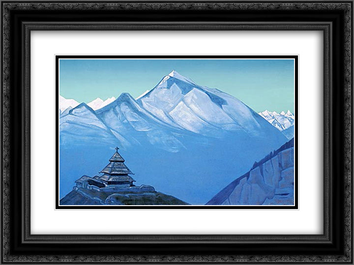 Temple in Naggar 24x18 Black Ornate Wood Framed Art Print Poster with Double Matting by Roerich, Nicholas