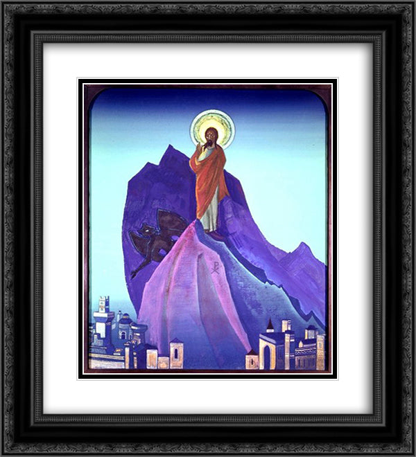 Temptation of Christ 20x22 Black Ornate Wood Framed Art Print Poster with Double Matting by Roerich, Nicholas