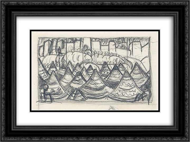 Tents 24x18 Black Ornate Wood Framed Art Print Poster with Double Matting by Roerich, Nicholas