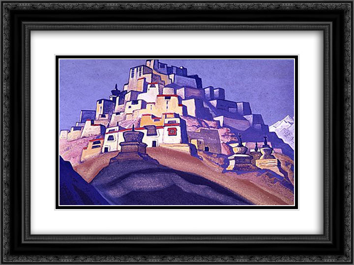 The island of repose 24x18 Black Ornate Wood Framed Art Print Poster with Double Matting by Roerich, Nicholas