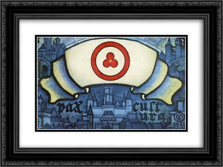 The pact of Culture 24x18 Black Ornate Wood Framed Art Print Poster with Double Matting by Roerich, Nicholas