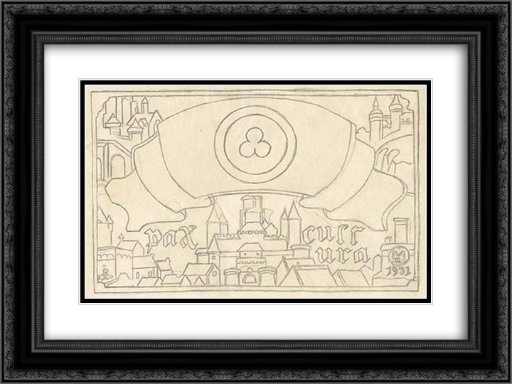 The pact of Culture (study) 24x18 Black Ornate Wood Framed Art Print Poster with Double Matting by Roerich, Nicholas