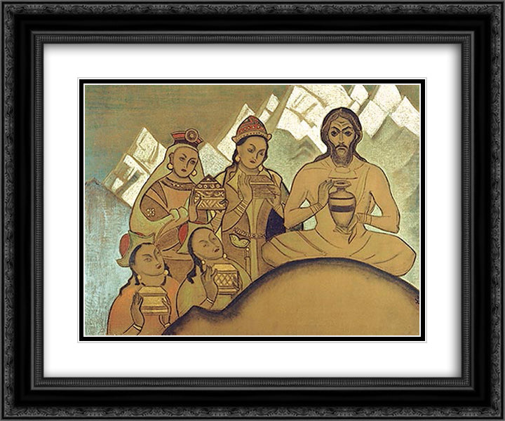 The Sacred Gift 24x20 Black Ornate Wood Framed Art Print Poster with Double Matting by Roerich, Nicholas