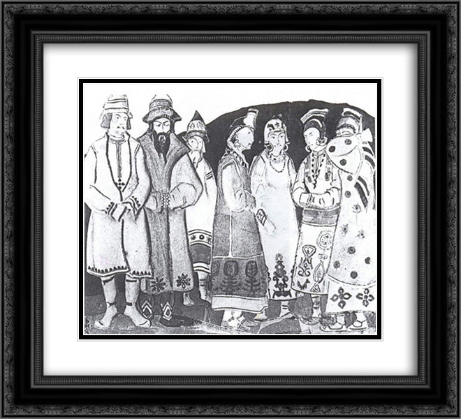 The scene with seven figures in costumes 22x20 Black Ornate Wood Framed Art Print Poster with Double Matting by Roerich, Nicholas