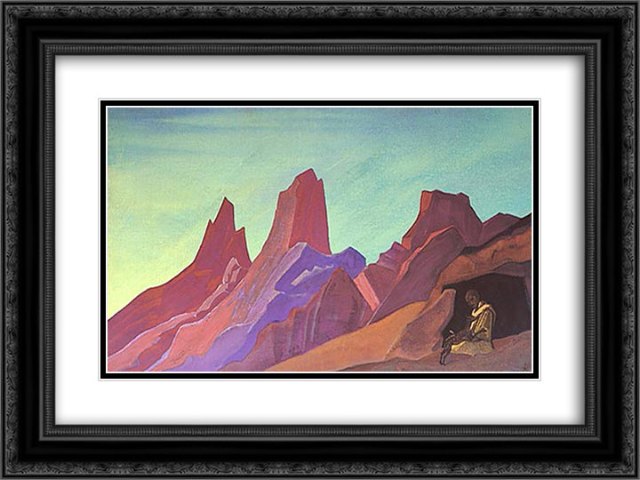 Three Jewels 24x18 Black Ornate Wood Framed Art Print Poster with Double Matting by Roerich, Nicholas