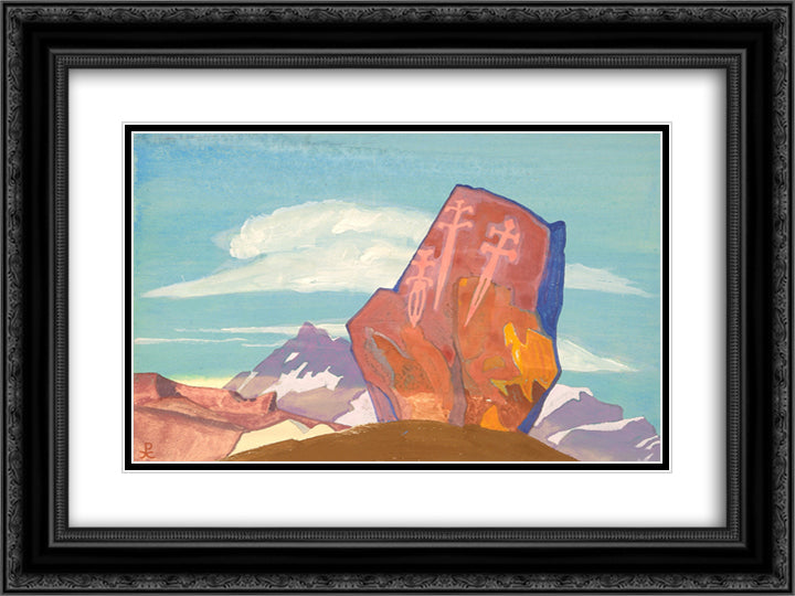 Three swords 24x18 Black Ornate Wood Framed Art Print Poster with Double Matting by Roerich, Nicholas
