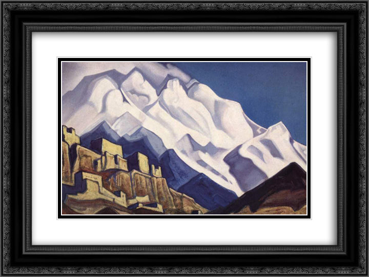 Tibet. Monastery in the mountains. (Rakaposhi) 24x18 Black Ornate Wood Framed Art Print Poster with Double Matting by Roerich, Nicholas