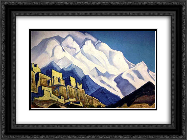 Tibet monastery 24x18 Black Ornate Wood Framed Art Print Poster with Double Matting by Roerich, Nicholas