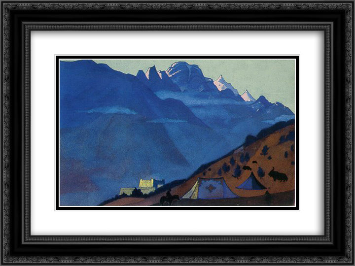 Tibetian camp. Keilang. 24x18 Black Ornate Wood Framed Art Print Poster with Double Matting by Roerich, Nicholas