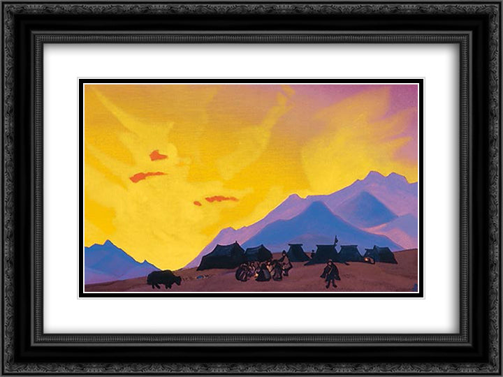Tibetian camp 24x18 Black Ornate Wood Framed Art Print Poster with Double Matting by Roerich, Nicholas