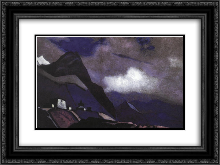 Tibetian dwellings 24x18 Black Ornate Wood Framed Art Print Poster with Double Matting by Roerich, Nicholas