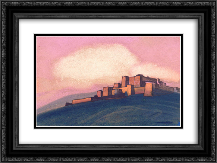 Tibetian fortress 24x18 Black Ornate Wood Framed Art Print Poster with Double Matting by Roerich, Nicholas