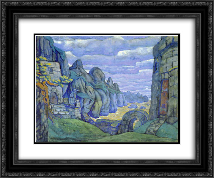 Tristan's castle in Brittany 24x20 Black Ornate Wood Framed Art Print Poster with Double Matting by Roerich, Nicholas