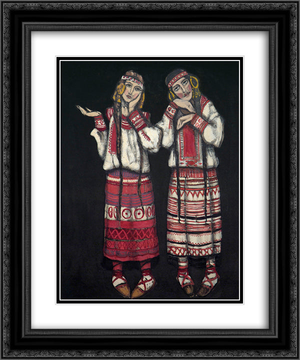 Two girls 20x24 Black Ornate Wood Framed Art Print Poster with Double Matting by Roerich, Nicholas