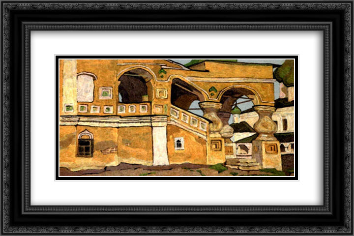 Uglich. Porch. 24x16 Black Ornate Wood Framed Art Print Poster with Double Matting by Roerich, Nicholas