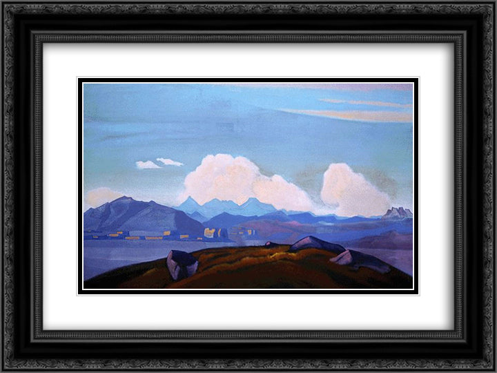 View of Everest from Tibet 24x18 Black Ornate Wood Framed Art Print Poster with Double Matting by Roerich, Nicholas