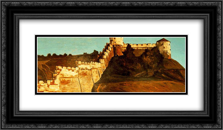 Walls of Kremlin in Novgorod 24x14 Black Ornate Wood Framed Art Print Poster with Double Matting by Roerich, Nicholas