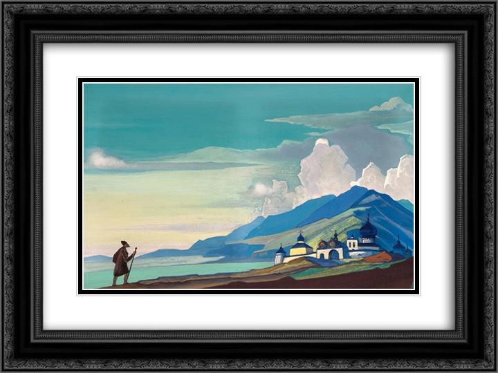Wanderer from the Resplendent City 24x18 Black Ornate Wood Framed Art Print Poster with Double Matting by Roerich, Nicholas