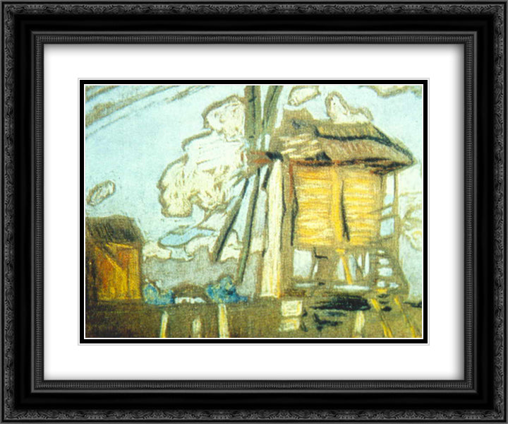 Windmill 24x20 Black Ornate Wood Framed Art Print Poster with Double Matting by Roerich, Nicholas