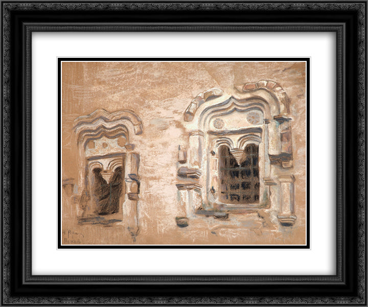 Windows of the house of XVII century 24x20 Black Ornate Wood Framed Art Print Poster with Double Matting by Roerich, Nicholas