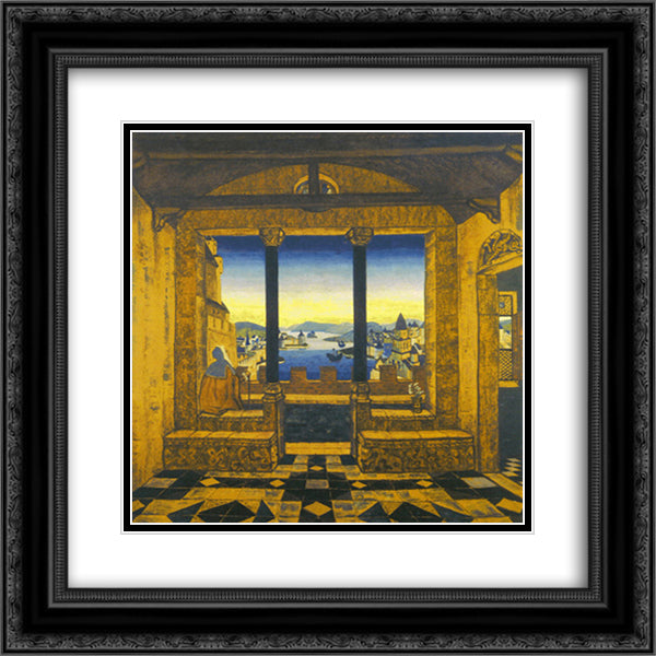 Yard in front of castle 20x20 Black Ornate Wood Framed Art Print Poster with Double Matting by Roerich, Nicholas