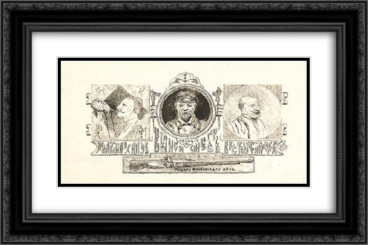 Yellow arhaluk. Huntsman. Merry old gentleman. Musket of Moscow case. (Humorous triptych) 24x16 Black Ornate Wood Framed Art Print Poster with Double Matting by Roerich, Nicholas