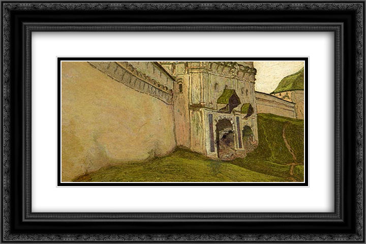 Zvenigorod. Holy Gate. 24x16 Black Ornate Wood Framed Art Print Poster with Double Matting by Roerich, Nicholas