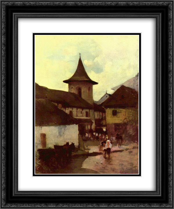 Catholic Church in Cimpulung 20x24 Black Ornate Wood Framed Art Print Poster with Double Matting by Grigorescu, Nicolae