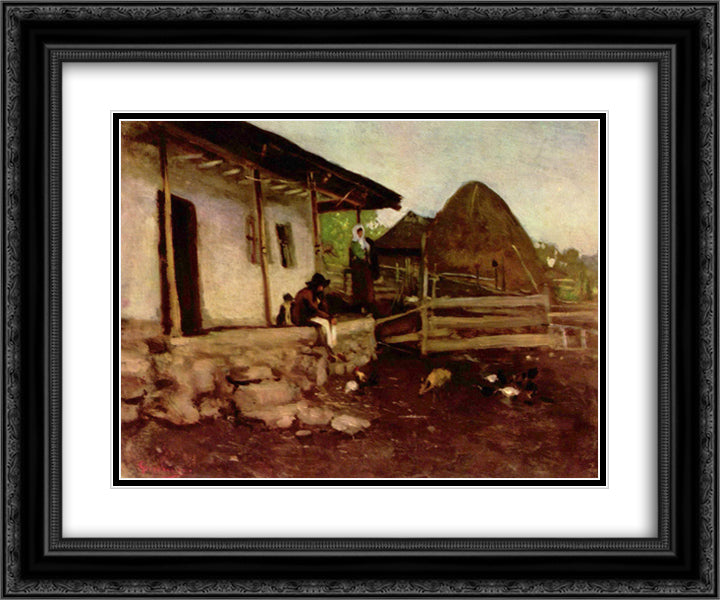 Farmhouse Yard 24x20 Black Ornate Wood Framed Art Print Poster with Double Matting by Grigorescu, Nicolae