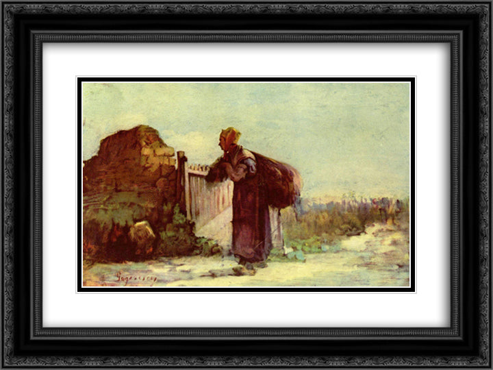 French peasant woman with a bag on her back 24x18 Black Ornate Wood Framed Art Print Poster with Double Matting by Grigorescu, Nicolae